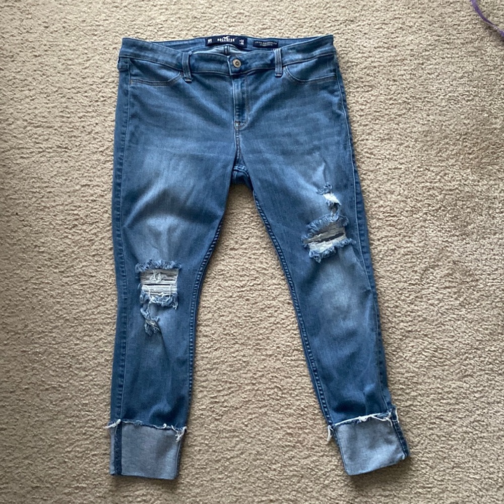 HOLLISTER low rise crop jean legging cuffed distressed medium wash 15 R